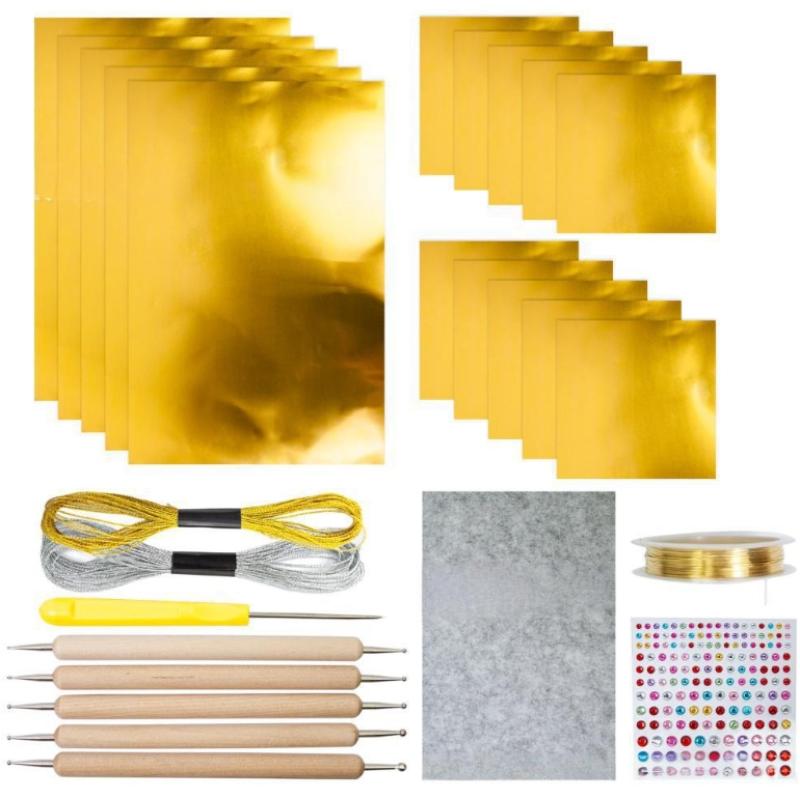 70 mm tjock Guld Folie Konst Relief DIY Jul Guld Silver Dekorativt Hänge Kombination Tenn Folie Papper Hantverk Syverktyg Set