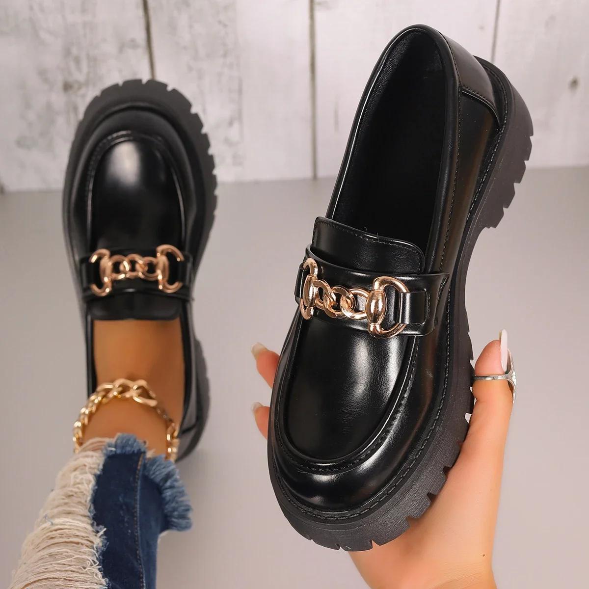 

Женская обувь больших размеров 35-43 Новая модная обувь с круглым носком и квадратным каблуком, одинарная обувь, универсальная и удобная, черная кожаная обувь 43