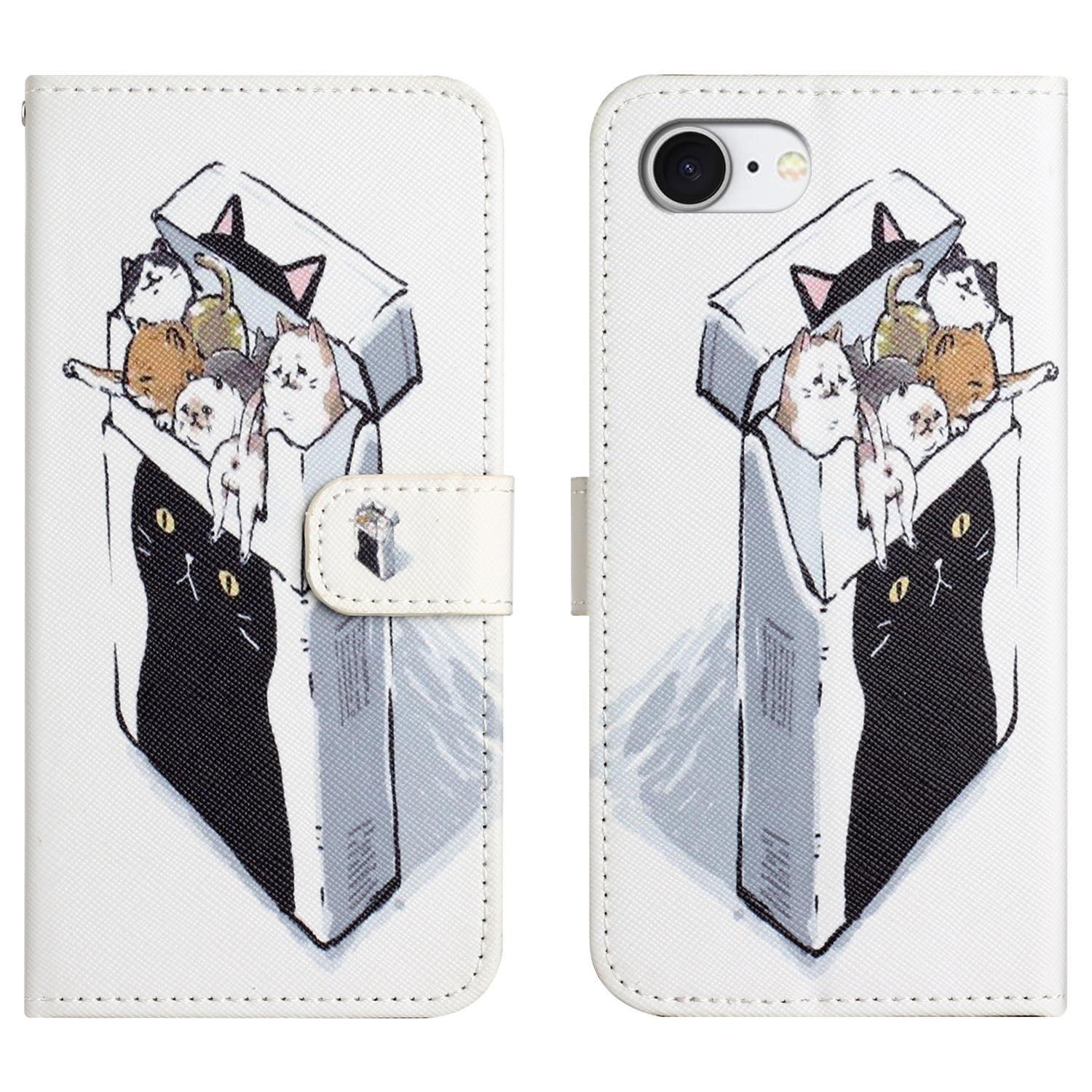 

Для iPhone 16e Чехол с рисунком Принт Кожа PU Кошелек Чехол для телефона Текстура крест Cats