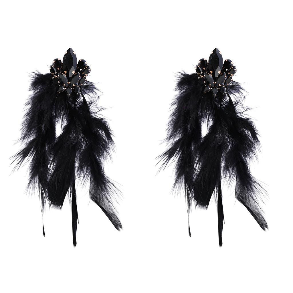 Exaggerated Floral Long Feather Tassel Earrings for Women, An Artistic Ear Accessory.