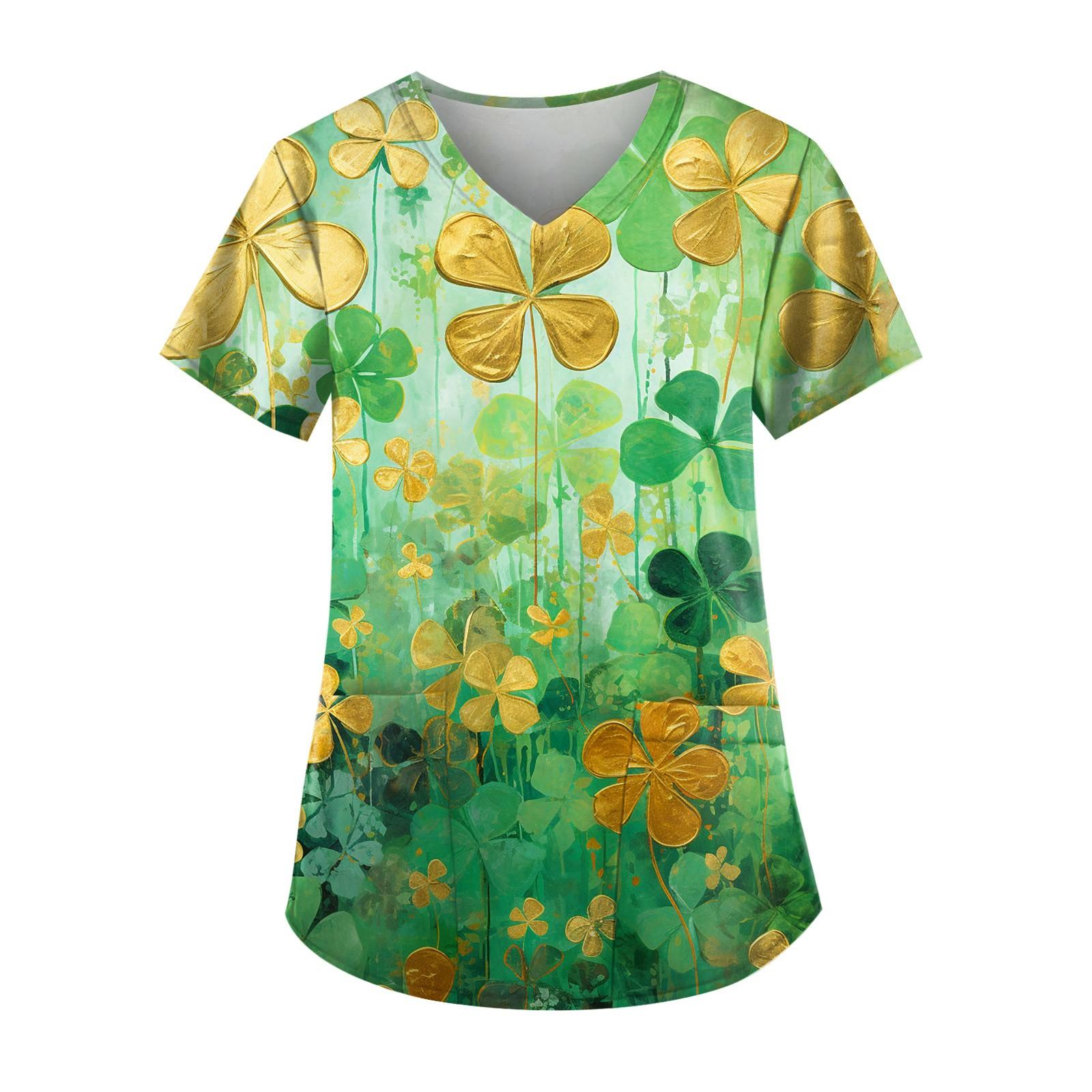 

Женские топы с короткими рукавами и v-образным вырезом с принтом в виде сердечек на День святого Валентина, рабочая блузка с карманами XXL золотой