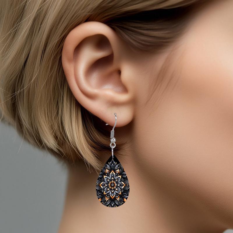 Bohemian Style Colorful Mandala PU Earrings, Fashion Earrings, Y2K Style Exquisite Earrings, Holiday Gifts for Friends, Elegant Earrings