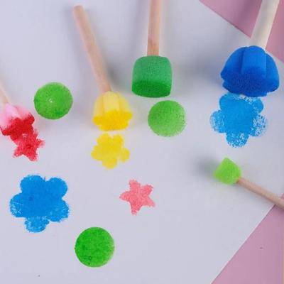 5Pcs/set Art Paint Sponge Stamp Stick DIY Painting Stencil Wooden Handle Mini Kids DIY Painting Stencils Art Tool