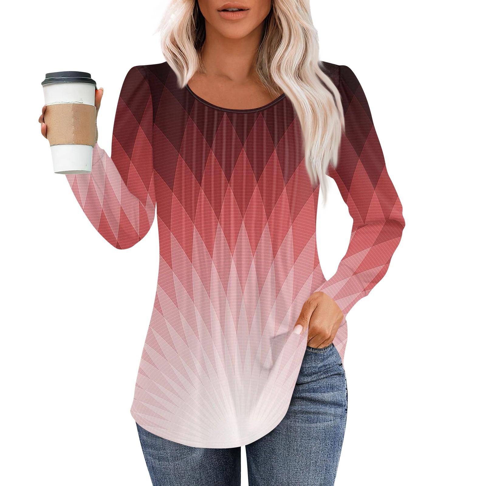 

Рубашки с длинным рукавом для женщин, топы, нарядные повседневные блузки, плиссированные топы-туники с круглым вырезом XXL красный