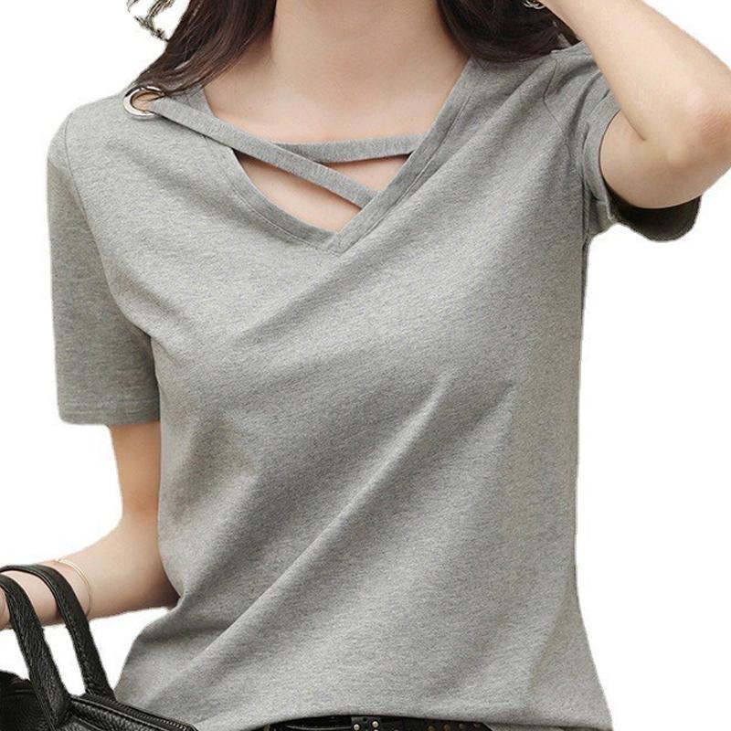 2025 New Summer V-neck Loose Casual White T-shirt Women