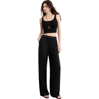 Sancai 2025 Spring Acetate Zen High-Waist Loose Straight Pants