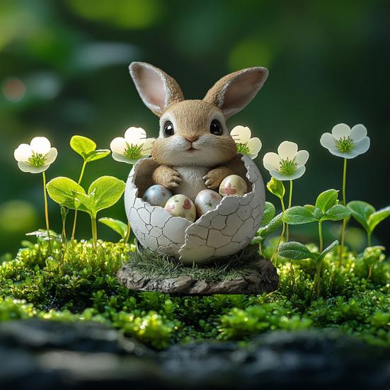 Easter Bunny Garden Stakes Outdoor Decor, 2D HD Printing Acrylic Rabbit & Colorful Eggs Ornaments with Weatherproof Design, Easy-Insert Spike