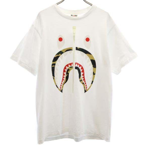 A Bathing Ape Shark Print Short Sleeve T-shirt M White System SHARK Men's Used
