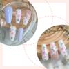 24 Pcs Simple Artificial Nail Long Shape Full Cover False Nail Glossy Stick on Nail Flowers Press On Nail