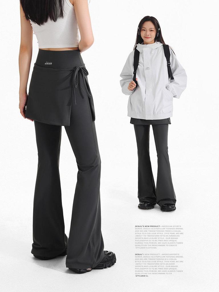 Women's High-Waist Plus Size Flare Yoga Pants - Wide Leg, Fake Two-Piece Design