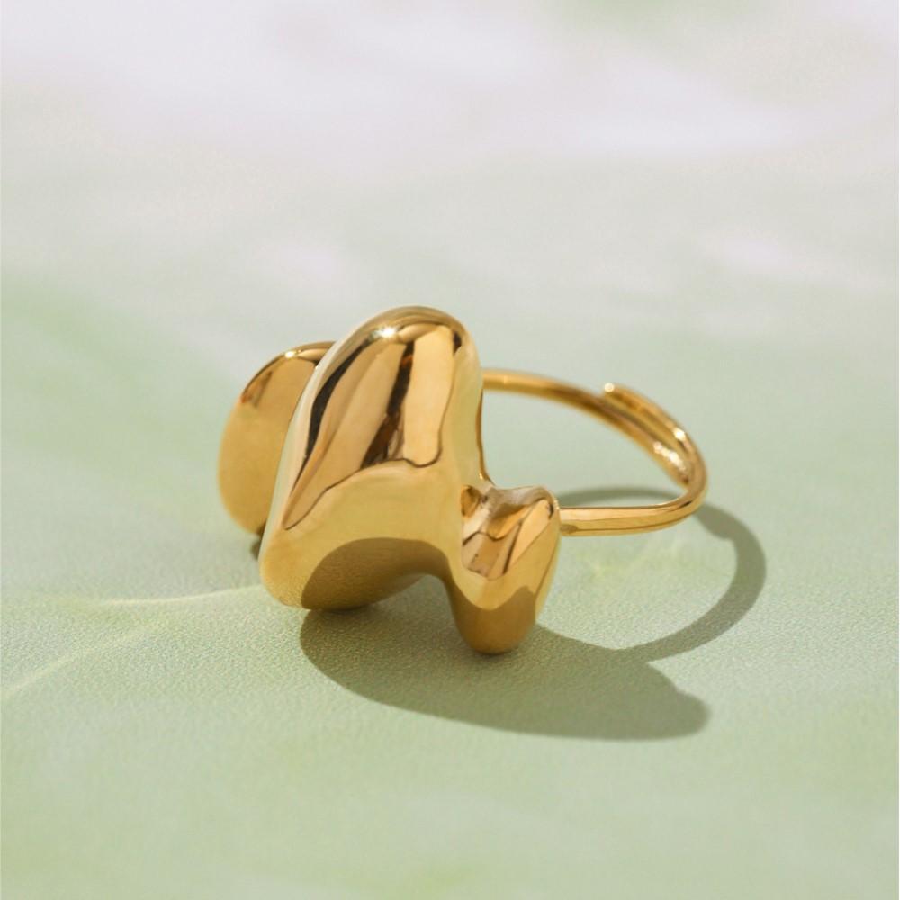 Unique Two-tone Rings In Stainless Steel With 18k Gold Plated Waterproof Fadeless Non Tarnish Adjustable Chunky Ring For Women