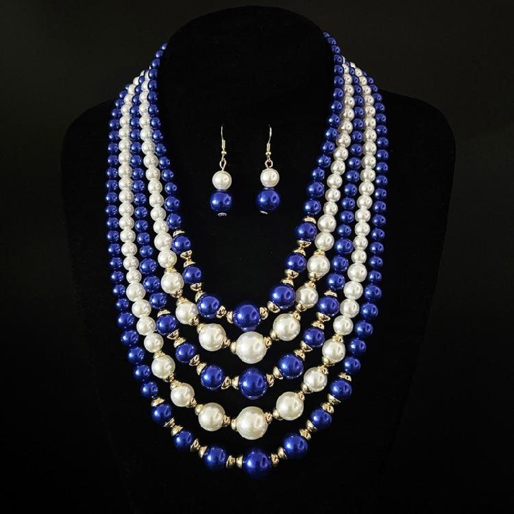 Modern Multi Strand Imitation Pearls Jewelry Set With Coordinating Earrings Sturdy Stylish Accessory Collection