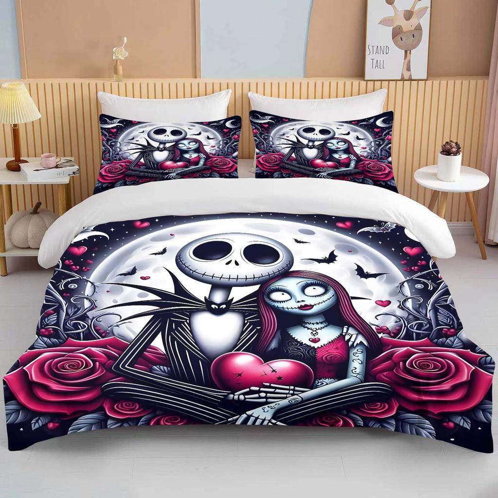 Set Biancheria da Letto Stampato 3D The Nightmare Before Christmas 1 Copripiumino 2 Federe Set Biancheria da Letto per Adulti e Bambini Varie Misure