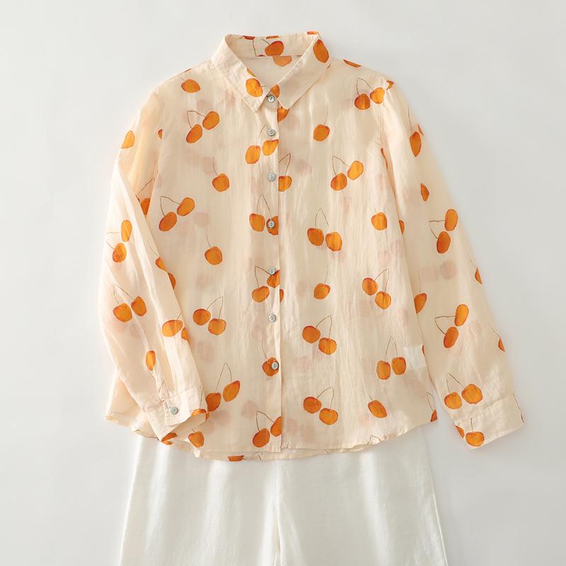 Dimanaf 2025 Casual Blouse Women Long Sleeve Linen Vintage Blouses Shirts Thin Tops Tees Loose Floral Tees