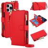Etui Portfel Skórzany z Miejscami na Karty i Zamkiem Błyskawicznym Etui Klapka na Telefon dla IPhone 17 16 15 14 13 12 11 Pro Max Plus Promax 16e Pierścień Smycz Portmonetka