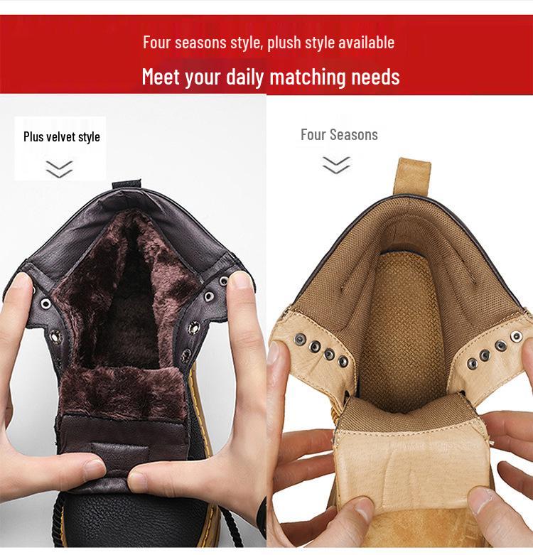 Pánské podzimní zimní vysoké boty z pravé kůže, britský styl, plyšové, venkovní, žluté pracovní boty