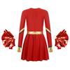 Girls Long Sleeve Cheerleading Costume Sparkly Rhinestones Letter Design Metallic Dress Hand Flowers Set