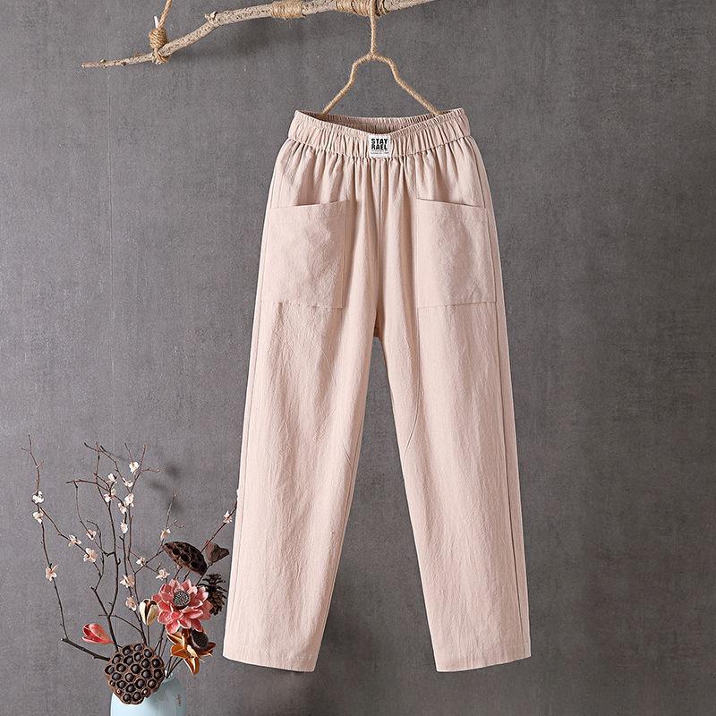 Modèles Printemps Été Automne Grandes Tailles Femmes Couleur Unie Confortable Respirant Pantalon Ample Fin Droit Pantalon Neuf Harun