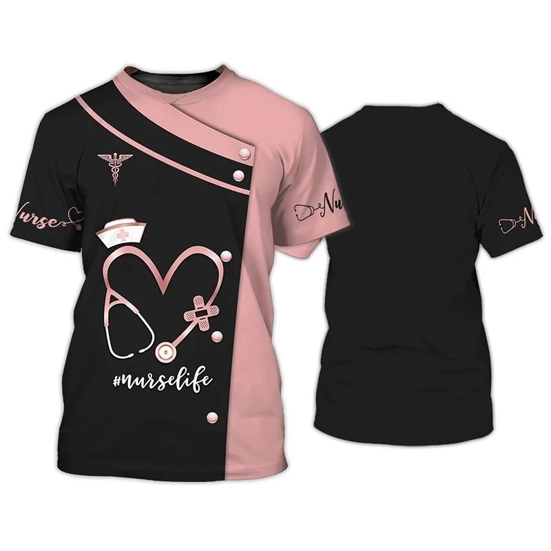 T-shirts de dentistes T-shirt pour femmes T-shirt à col rond Uniforme d'infirmière personnalisé Impression 3D Manches courtes Surdimensionné Femme Décontracté Vêtements pour dames