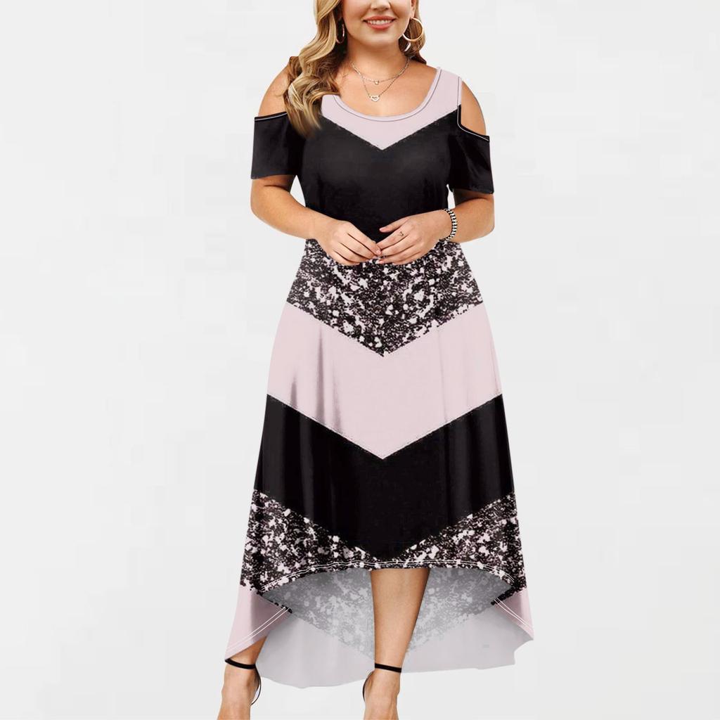 Women's Casual Fashion Printed Dress Round Neck Short Sleeve Pullover Dresses