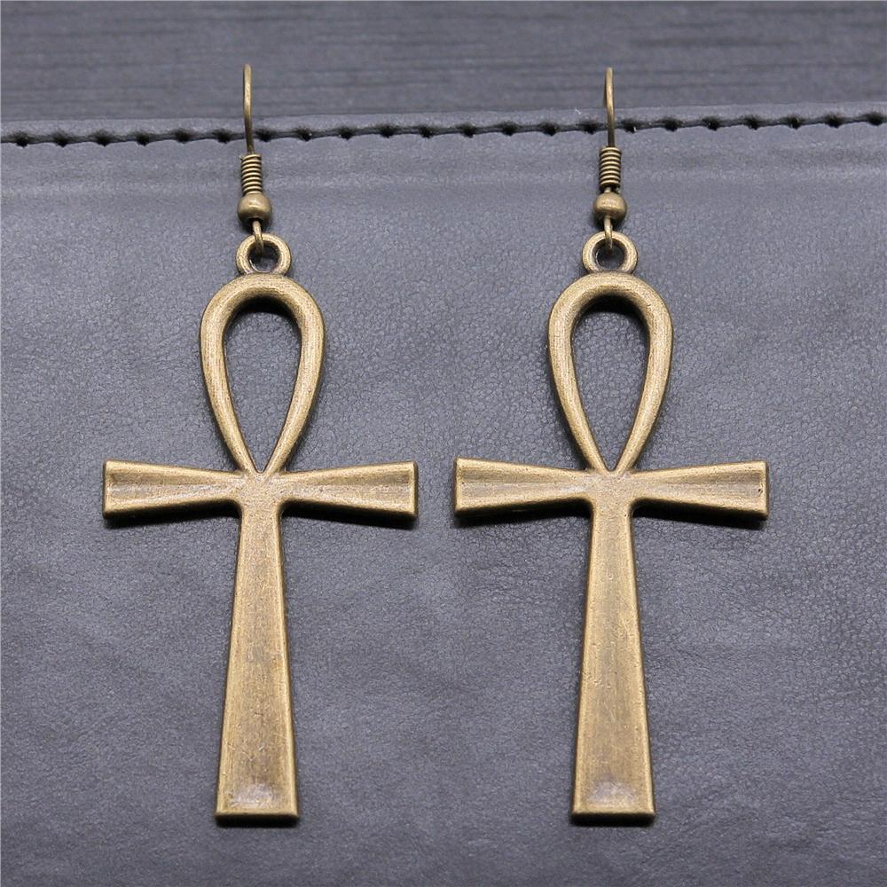 Vintage 2 Colors 52x28mm Ankh Cross Charms Drop Earrings Fashion Handmade Women Earring