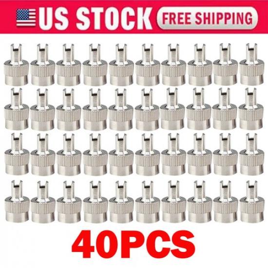 

40PC For Schrader Silver Metal Tire Valve Cap Seal Stem Core Remover Tools