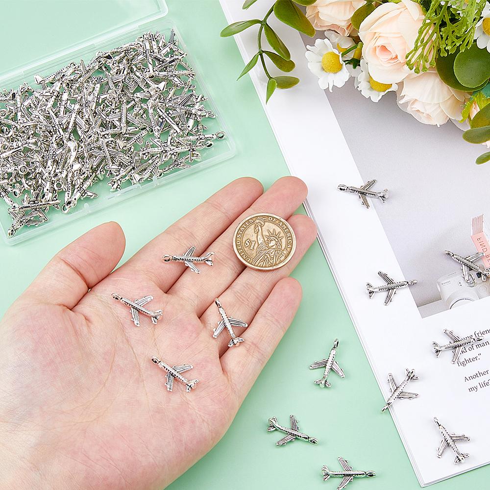 120Pcs Tibetan Style Alloy Pendants Passenger Airplane Charms Cadmium Free & Lead Free Antique Silver 22x15x3mm Hole: 2.5mm