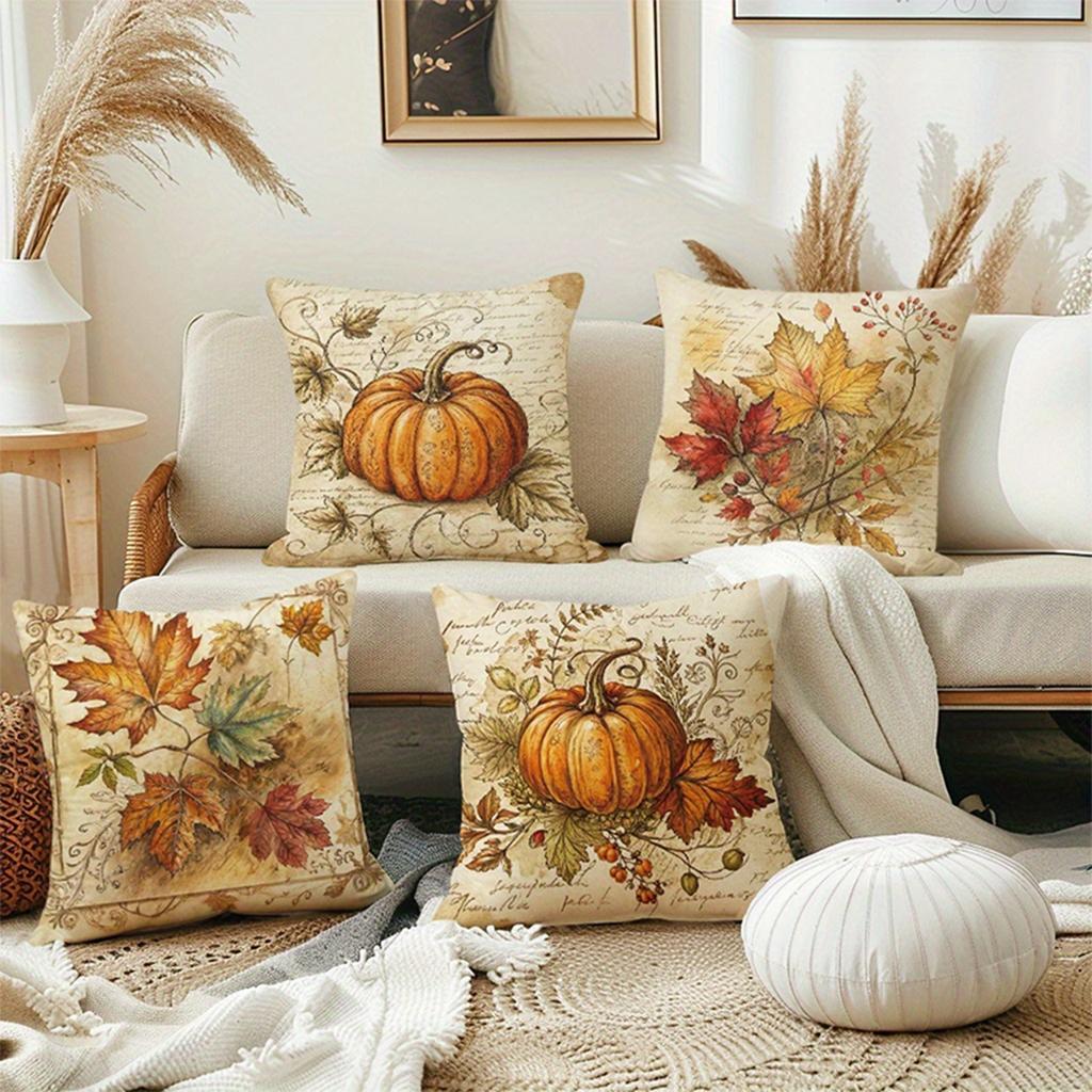 Retro Fall Harvest Pillowcases: Pumpkin and Maple Leaf Designs,Sofa cushion cover, home room decoration