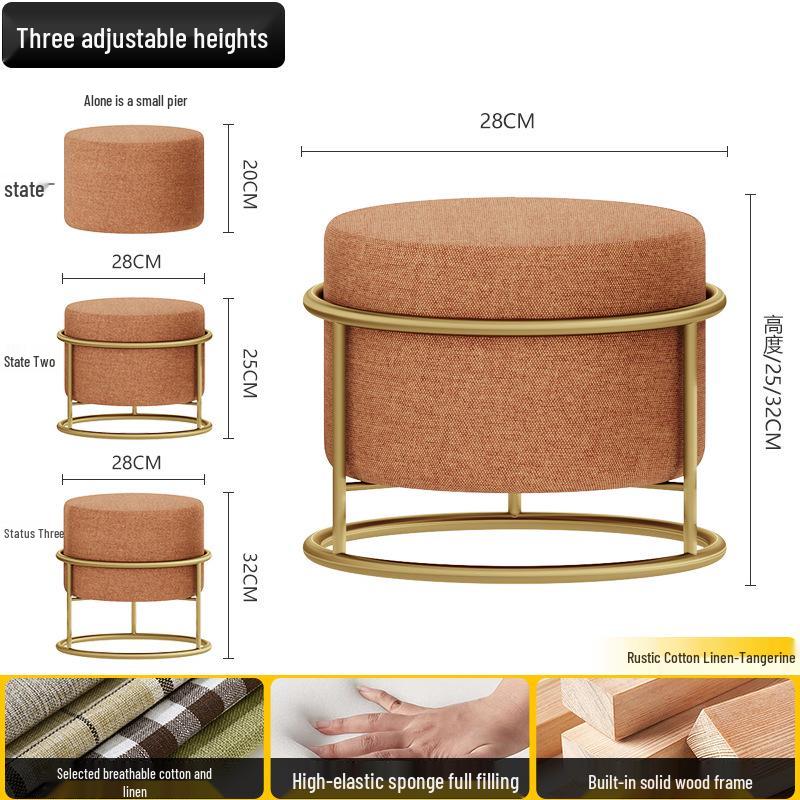Solid Wood Round Stool - Light Luxury Shoe Changing/Footrest, Living Room/Entryway Bench/Pier, Coffee Table Accent.