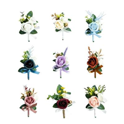 6Pcs Multipurpose Wedding Boutonniere Artificial Flower Wrist Corsage for Wedding Anniversary Party Table Centerpieces