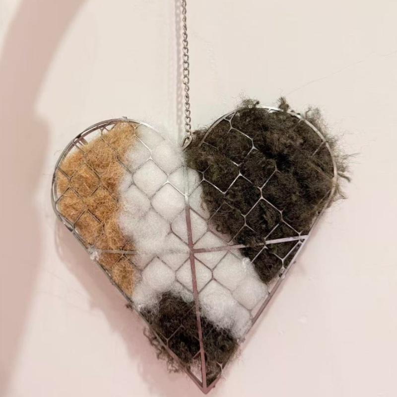 

Bird Nesting Heart Outdoor Yard Art Boho Heart-Shaped Garden Decor - Handmade Yarn Art, Folk Art Wall Hanging for Porch, Patio