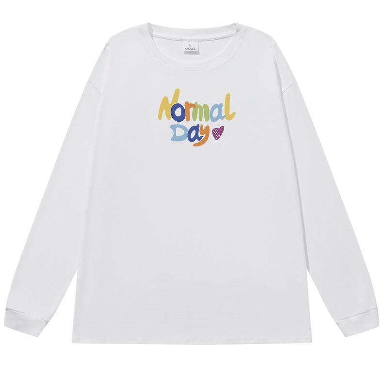 

Letter Print Cotton T-shirt Women Round Neck Long Sleeve Cotton Tee Shirts Spring Autumn Casual Loose Fashion Tops M білий