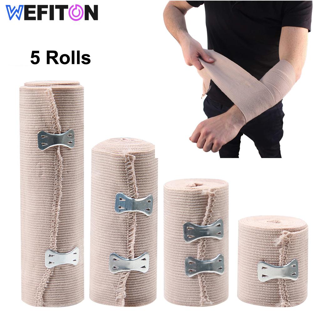 5Rolls Elastic Compression Bandage Wrap With Hooks For Sport Support Ankle Wrist Arm Leg Sprains First Aid