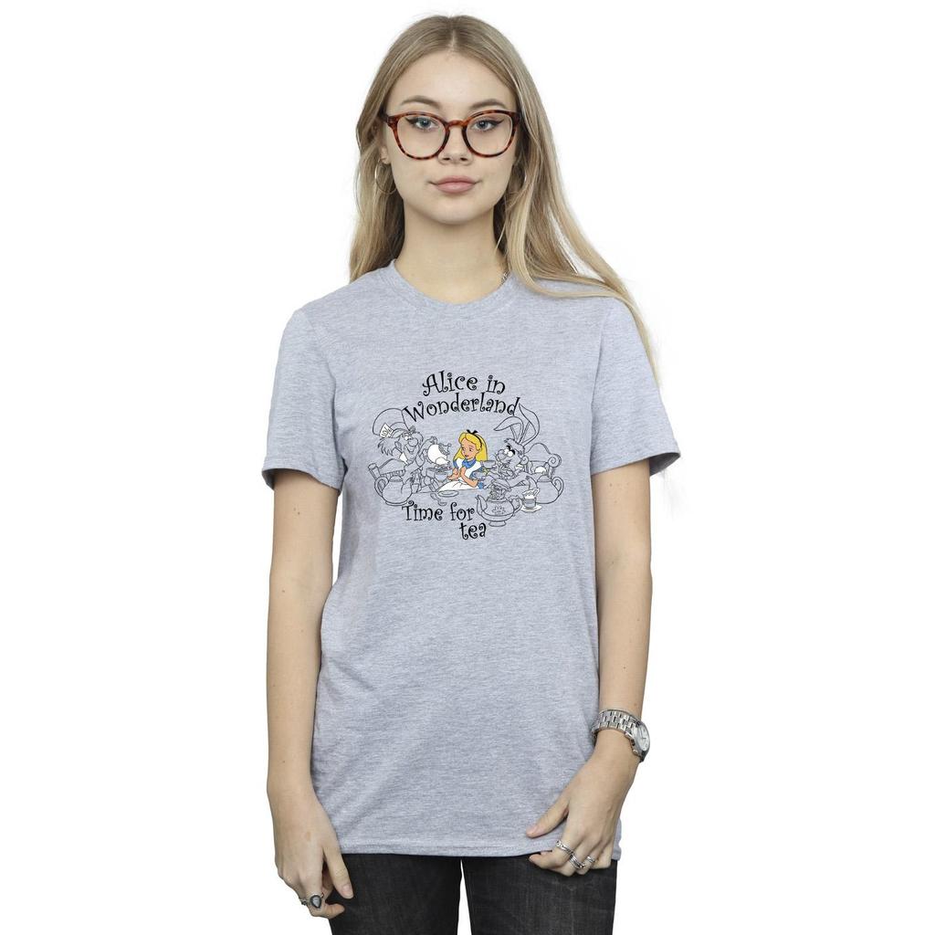 Disney Womens/Ladies Alice In Wonderland Time For Tea Cotton Boyfriend T-Shirt