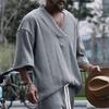 Men T-shirt V-Neck Short Sleeve Twist Jacquard Texture Tee Shirt Solid Color Loose Fit Summer Knitting Tops