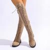 Plus Size Women's Suede Boots Round Toe Low Heel Over-the-Knee Boots Lace-up Faux Shoes