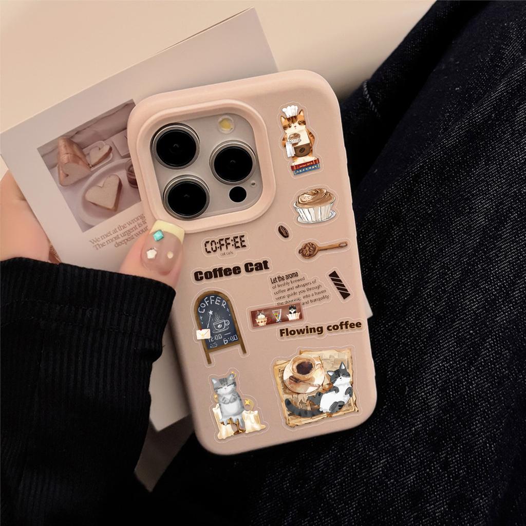 6 Transparent Ins Coffee Cat Language Sticker Pack Waterproof Transparent PET Hand Account Decorative Guitar Notebook
