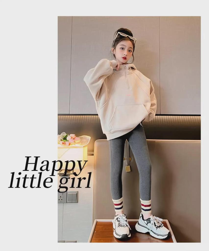 Girls' Gray Winter Leggings: Warm, Plus-Velvet, Thickened Tights for Autumn/Winter
