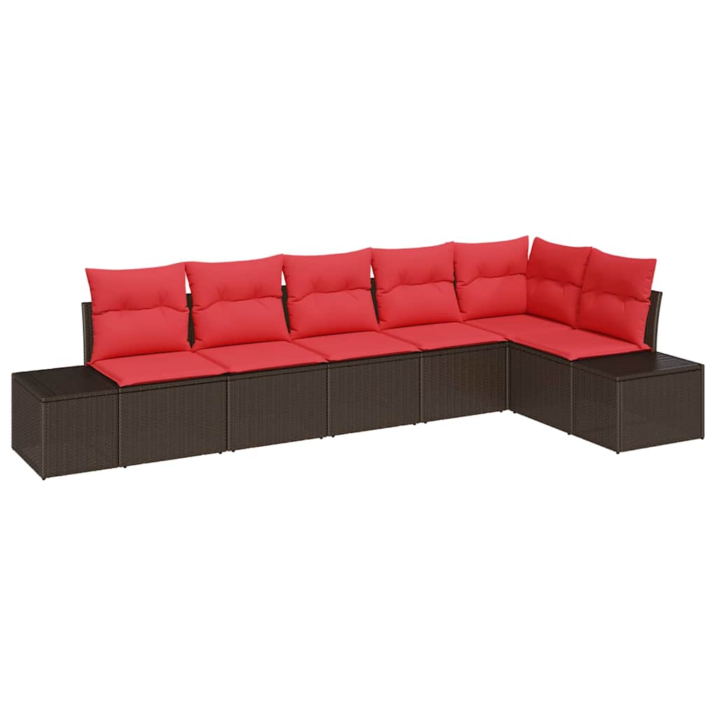 Garden Sofa Set 6 Pieces Brown and Red Poly Rattan