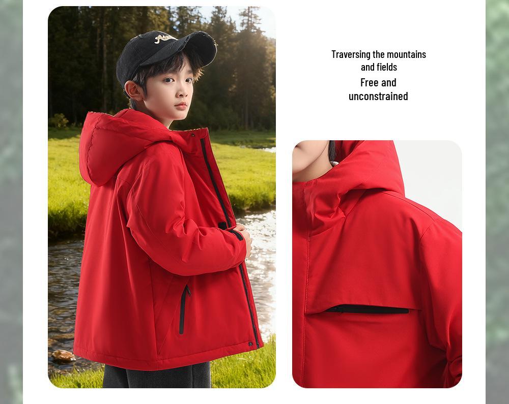 Boys' Winter 2025 Thick Cotton Windbreaker Jacket: Stylish and Warm for Older Kids