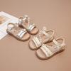 Girls Sandals Open Toes Mesh Lace Bows Kids Beach Shoes Soft Sole Sweet 2025 Summer New Children Princess Shoes Shiny Crystal