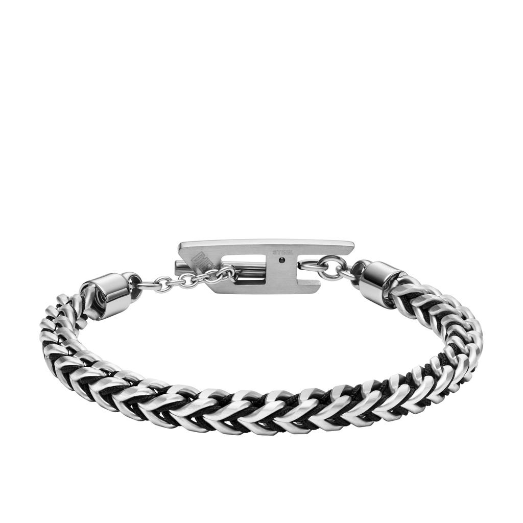 Diesel Stainless Steel Woven Chain Bracelet One Stainless No Gemstones Men's (Model DX1540040), Size, Steel,