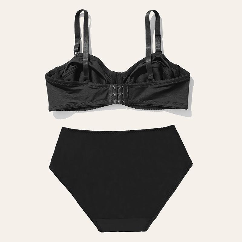 Plus Size Lingerie Set for Women Half Cup Wired Underwear Set Plain Unlined Thin Bra and Panty Set 85C-110D