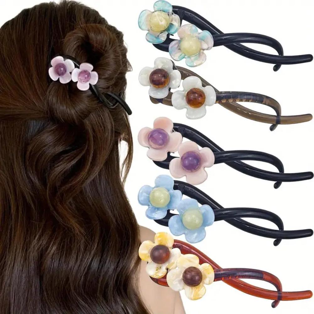 Elegante Haarspange mit Blumenmotiv aus Kunstharz – minimalistische längliche Haarspange mit einfarbiger Blumenklammer im Vintage-Stil für gedrehte Hochsteckfrisuren