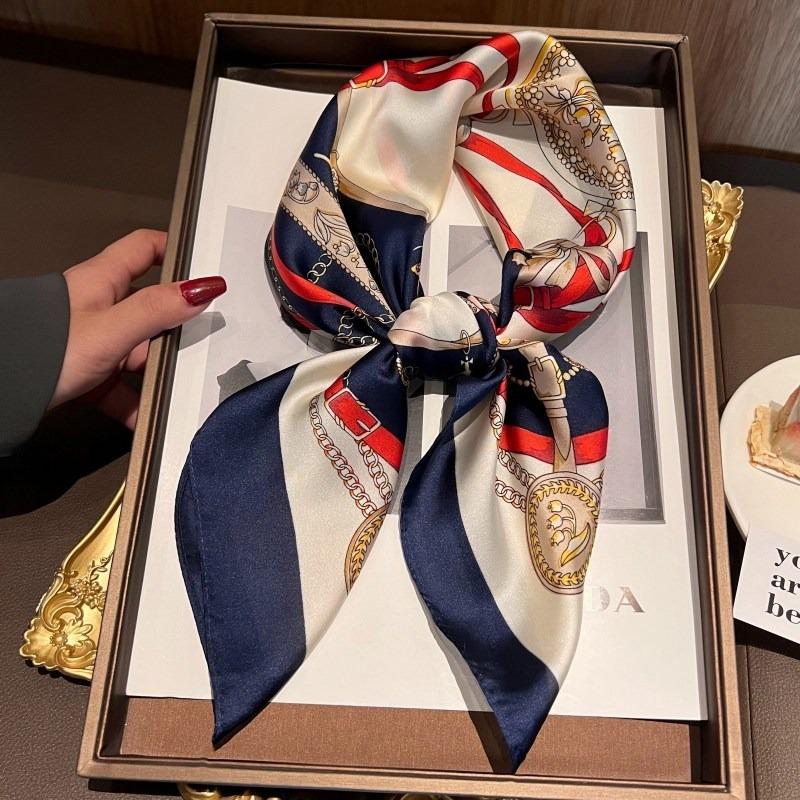 Women Fashion Versatile Elegant Printed Small Square Neck Scarf For Daily Wear