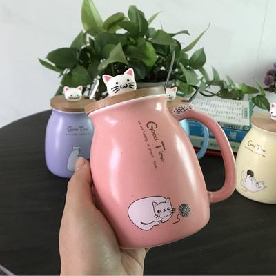 Taza de Gato Lindo de Aspecto Alto Taza de Agua Cuchara de Cerámica Creativa Uso para Oficina Hogar Hombres y Mujeres Taza para Beber Agua