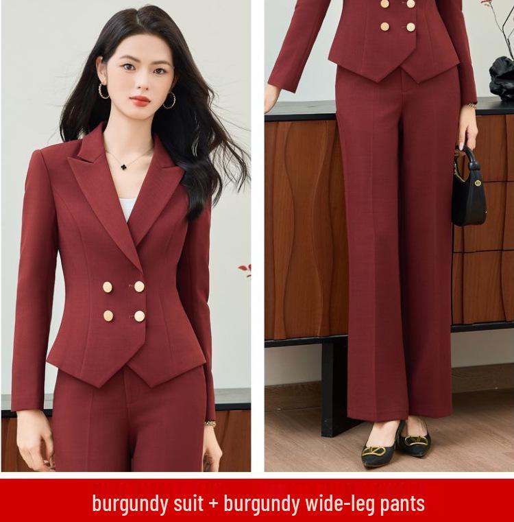 

Women s Elegant Double-Breasted Suit: Two-Piece Short Blazer & Pants Set for Autumn/Winter 4XL