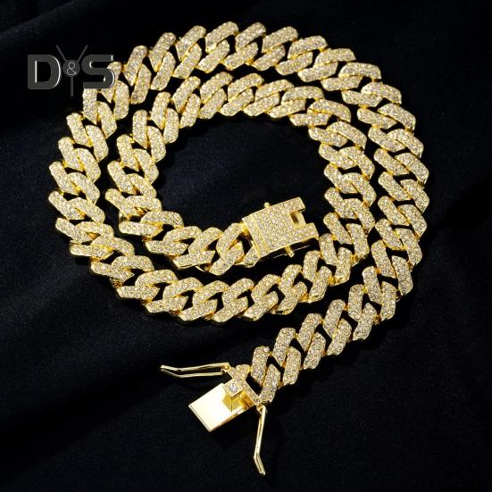 Unisex Bracelet Rhinestone Decor Thick Rhombus Chain Luster Zinc Alloy Adult Neck Wrist Jewelry Club Party Holiday Gift Necklace
