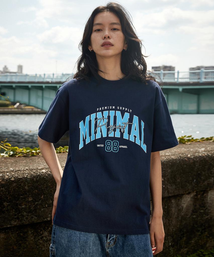 MINIMALPROJECT 88 Arch Logo Oversized Short Sleeve T-Shirt Mst150 [Navy]