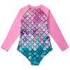 Kids Girls One Piece Swimsuit Beachwear Rash Guard Long Sleeves Palm Printed Zippered Swimming Bathing Suit Swimwear